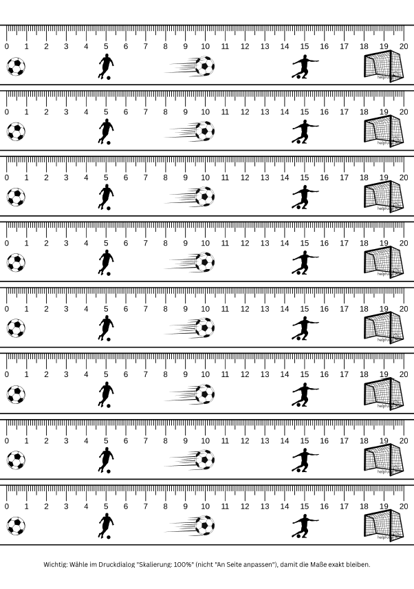 Fußball-Lineal mit 20 cm zum Ausdrucken auf Papier