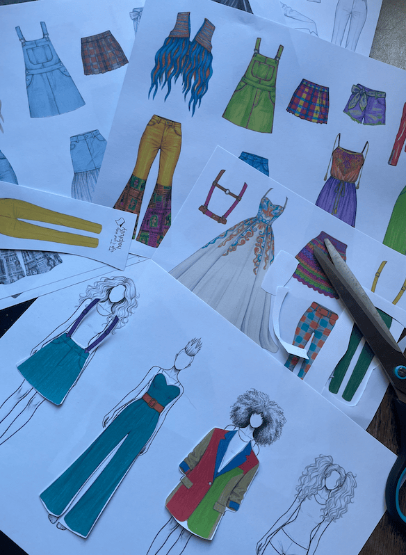 Modezeichnungen mit Kleidung in verschiedenen Farben zum Immer-Neu-Erfinden! 
