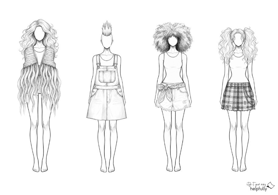 Modezeichnungen: Models mit Kleidung zum Ausdrucken und Ausmalen