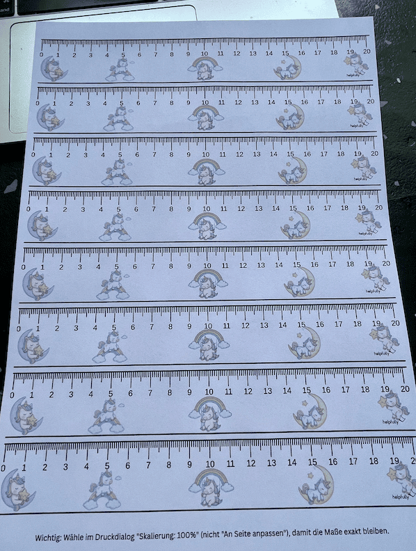 20 cm Papierlineal mit pastelligen Einhörnern ausdrucken und gerne laminieren
