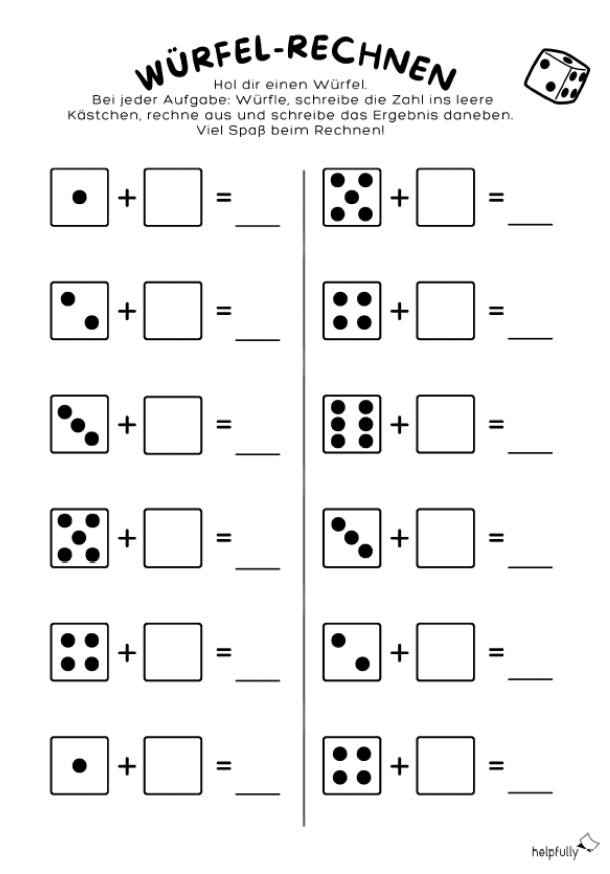Plusrechnen als Würfelspiel als PDF zum Ausdrucken