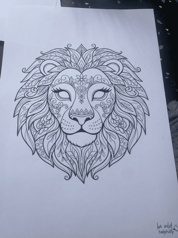 Schönes Mandala mit Löwenkopf ausdrucken und mit der kreativen Auszeit starten