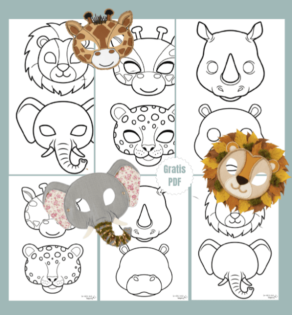 Kindermasken mit vielen Tieren zum Ausdrucken und Basteln