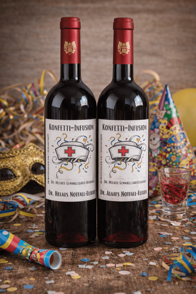 Aalaf oder Helau -Weinetiketten ausdrucken und lustiges Geschenk für Fasching und Karneval basteln