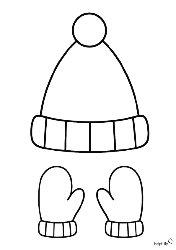 Mütze und Hanschuhe als Blanko-Vorlage zum Ausdrucken, Malen und Basteln