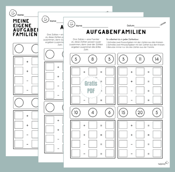 Aufgabenfamilien als Arbeitsblatt für Mathe in der Grundschule, 3 Vorlagen