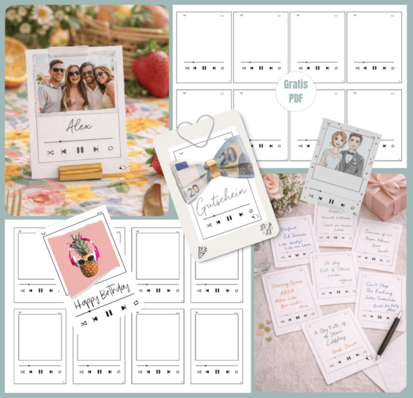 Coole Karten und Gutscheine basteln mit den Musik-Playlist-Vorlagen