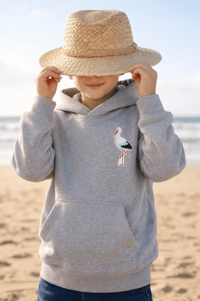 Auch als Bügelbild auf dem Hoodie mega cool - unser Storch von helpfully