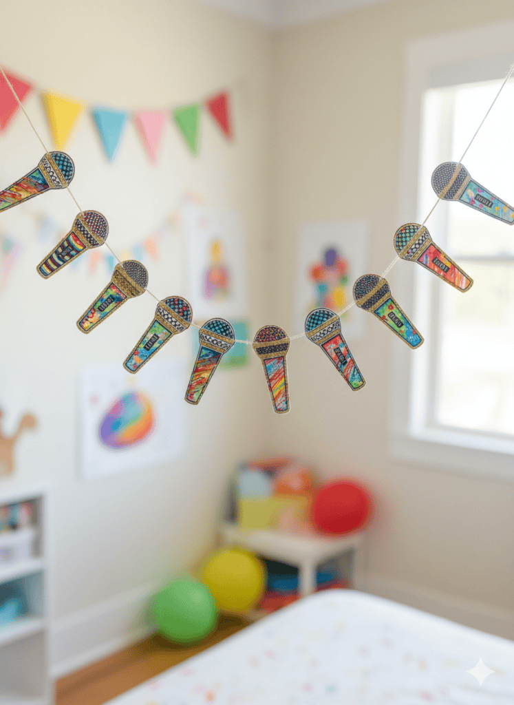 Party-Girlande aus Papier-Mikrofonen, eine tolle Idee für Deko