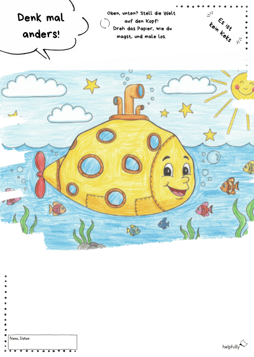 Es ist kein Keks, sondern ein U-Boot? Denk mal anders Malvorlage  ausdrucken und Ideen sprudeln lassen