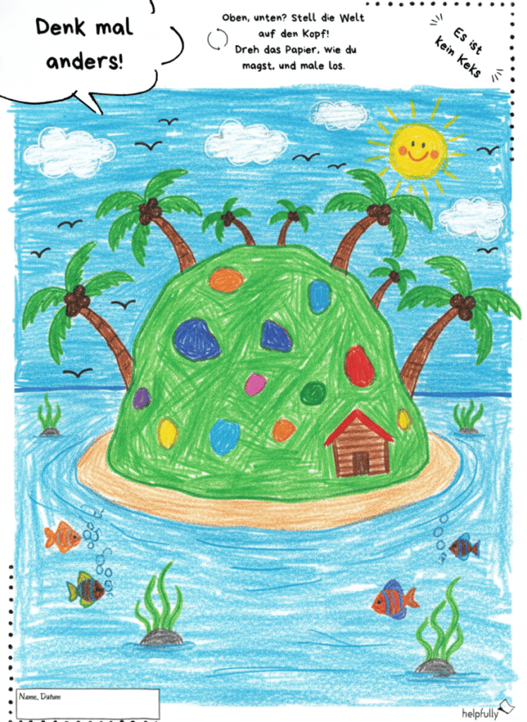 kreatives Um-die-ecke-denken mit der Malvorlage Denk mal anders von helpfully