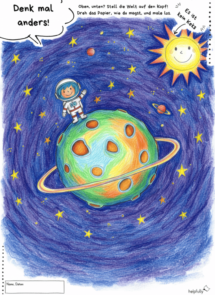 kreatives Andersdenken mit der Malvorlage Denk mal anders von helpfully