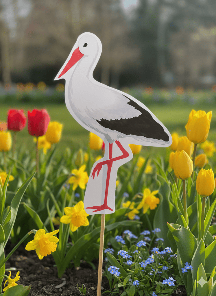 Als Frühlingsdeko mega schön - Papierstorch im Beet