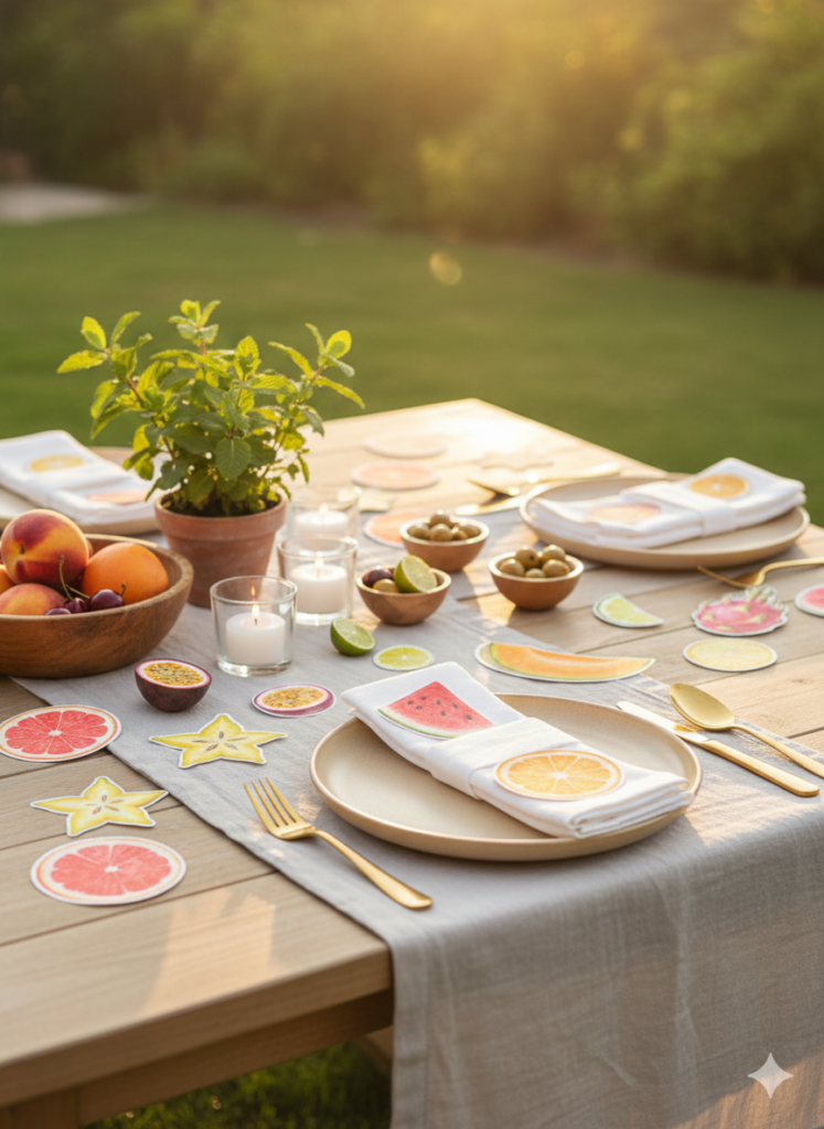 Tolle Sommerdeko für den Tisch: Die Früchte aus Papier zum Ausschneiden