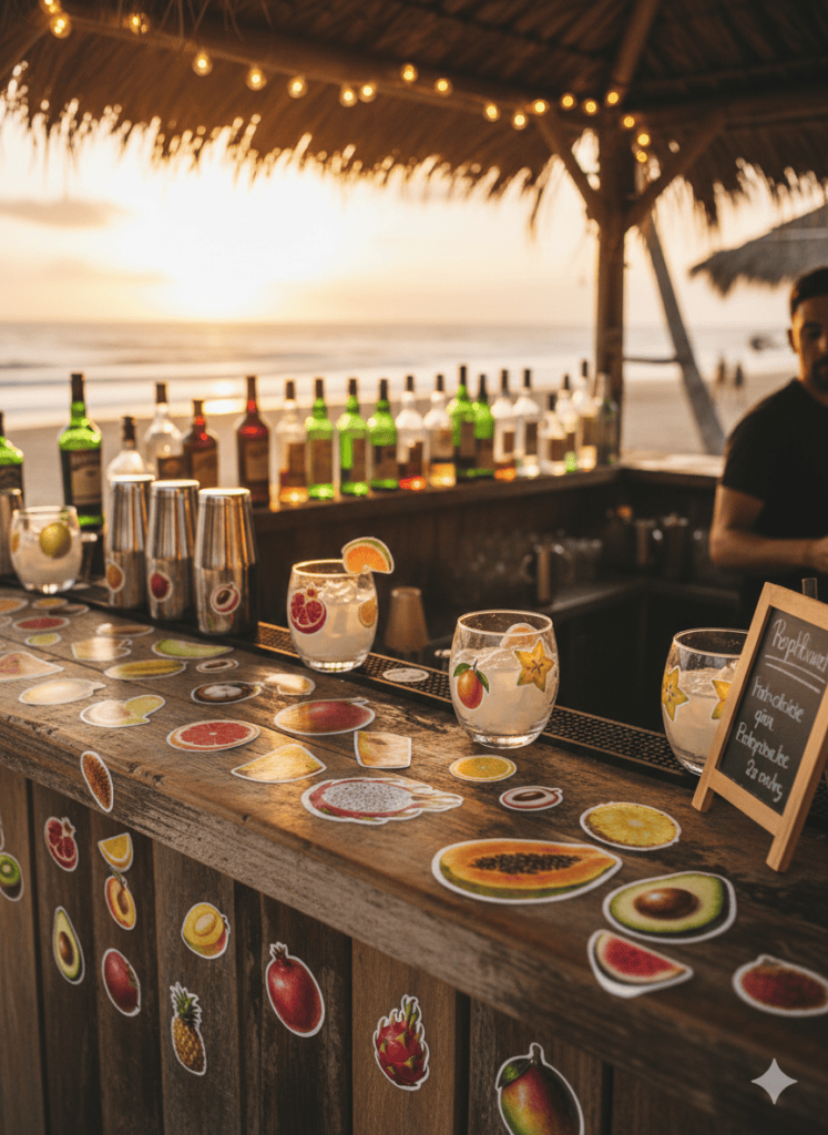 Auch an der Sommerbar super als Sticker: Die Früchte aus Papier zum Basteln