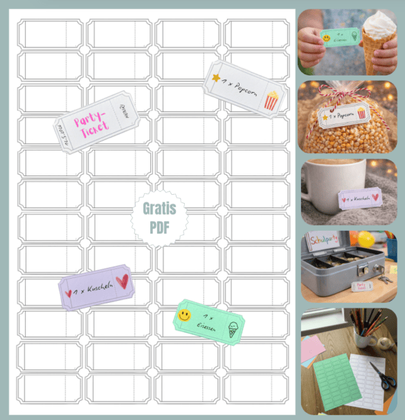 Mini Kärtchen im Ticket-Format zum Basteln zum Ausdrucken