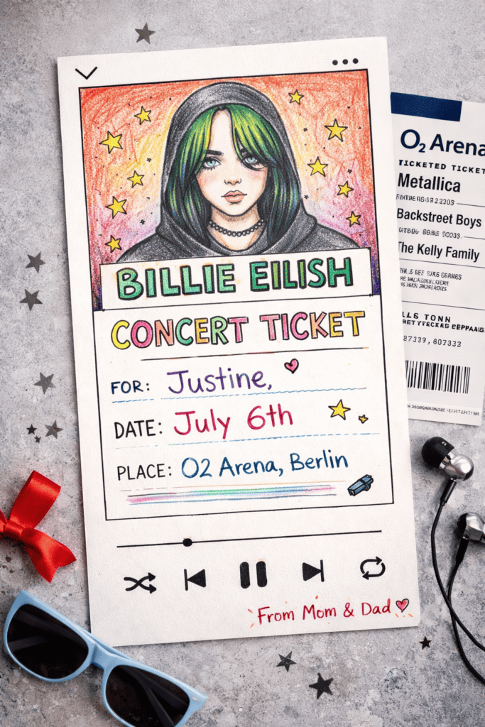 Coole Musik-Playlist-Vorlage zum Basteln von Konzert-Gutscheinen