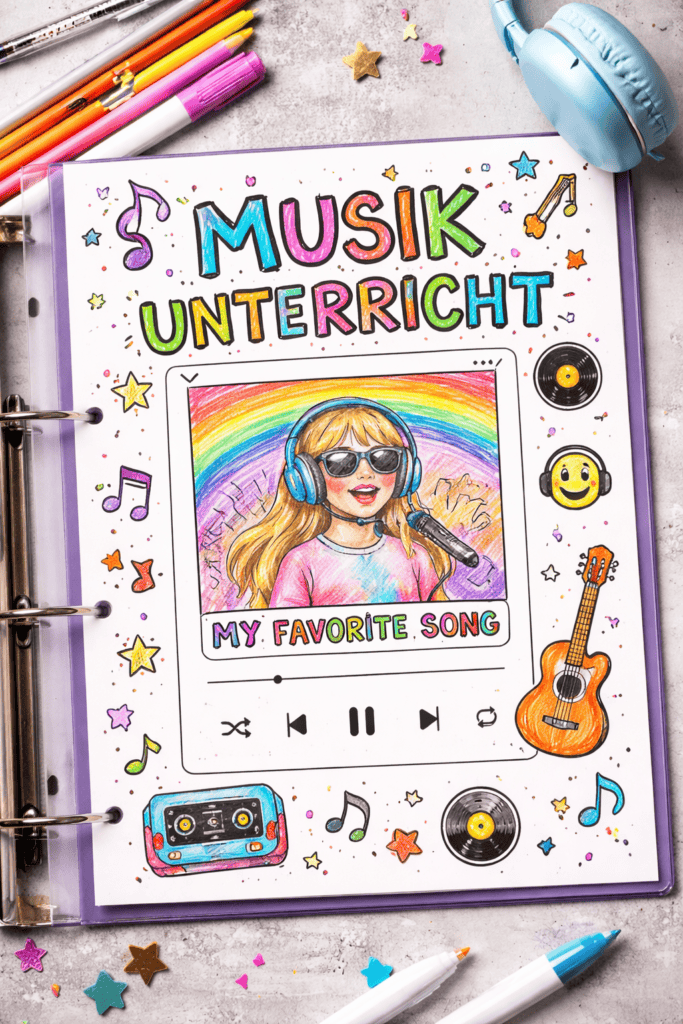 Deckblätter für Musik oder Kunstprojekte? Mit der A4 Vorlage mit Musik-Playlist Style