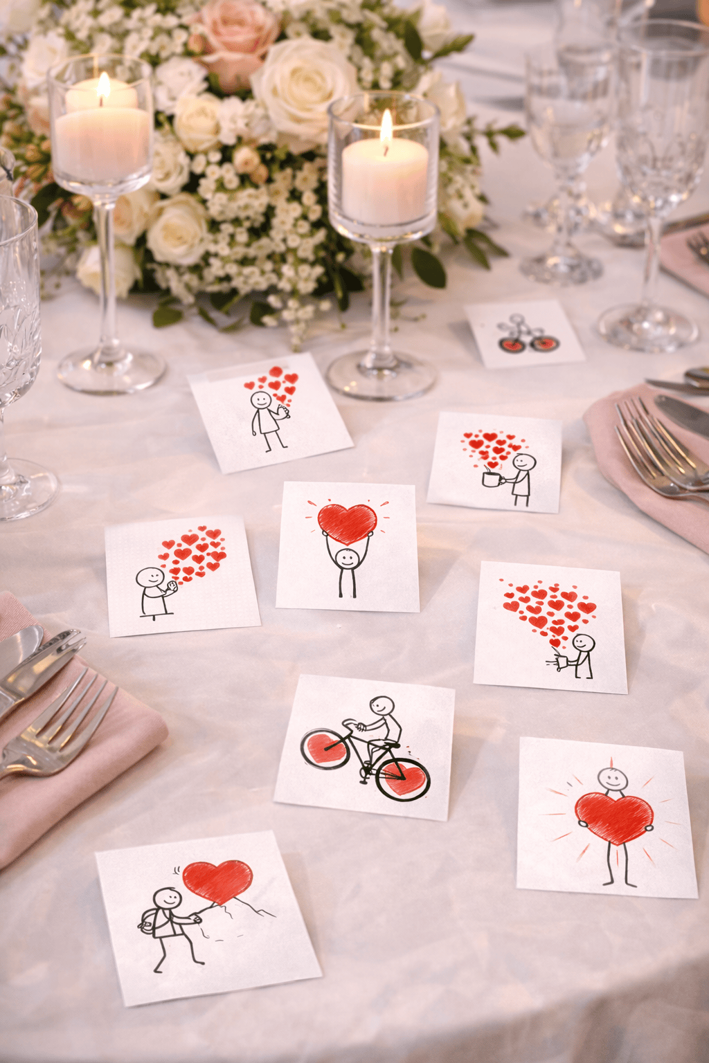 auch als Tischdeko mega schön - die Liebeszettel mit Strichmännchen zum Ausdrucken