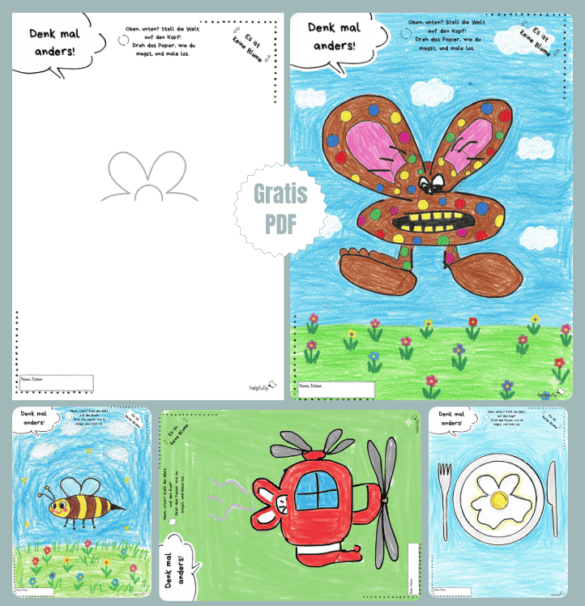 Malvorlage "Denk mal anders" für Kinder zur Förderung der Fantasie und Kreativität