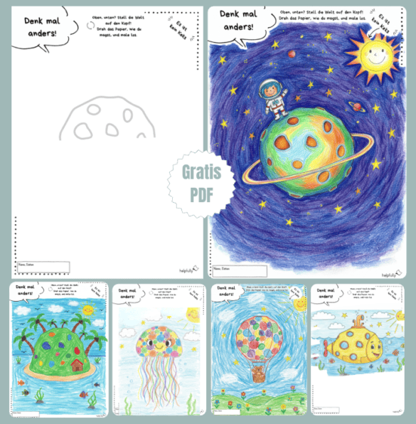 Malvorlage "Denk mal anders" für Kinder zur Förderung der Fantasie und Kreativität