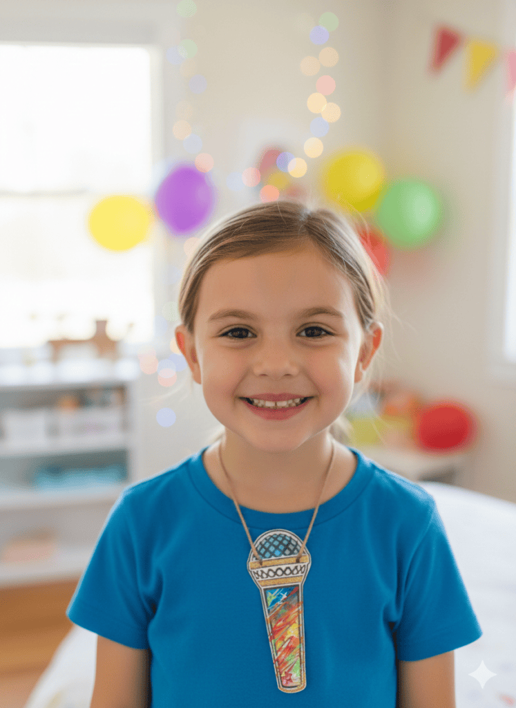 Mikrofon als tolles Faschingsaccessoire, hier gelocht, angemalt und umgehängt!