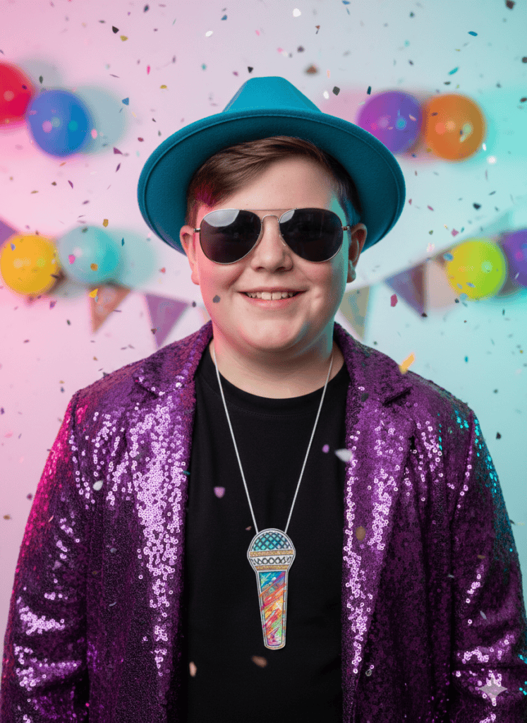 Papiermikrofon als tolles Partyaccessoire, hier gelocht, angemalt und umgehängt!