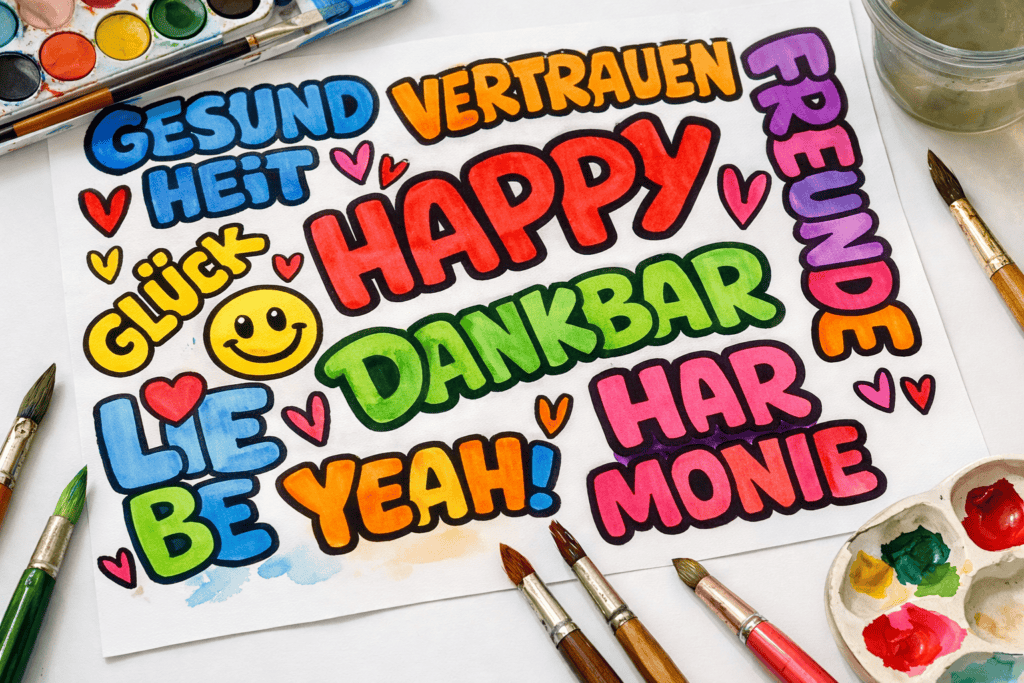 Auch mit Wasserfarben schön - Ausmalbild für Happy Vibes