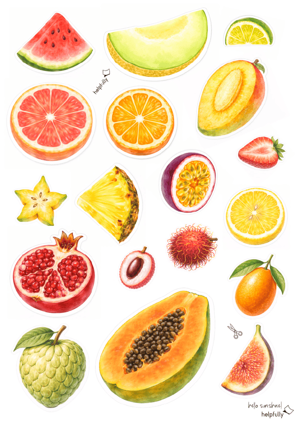 Bastelvorlage mit Sommerfrüchten zum Ausdrucken als PDF