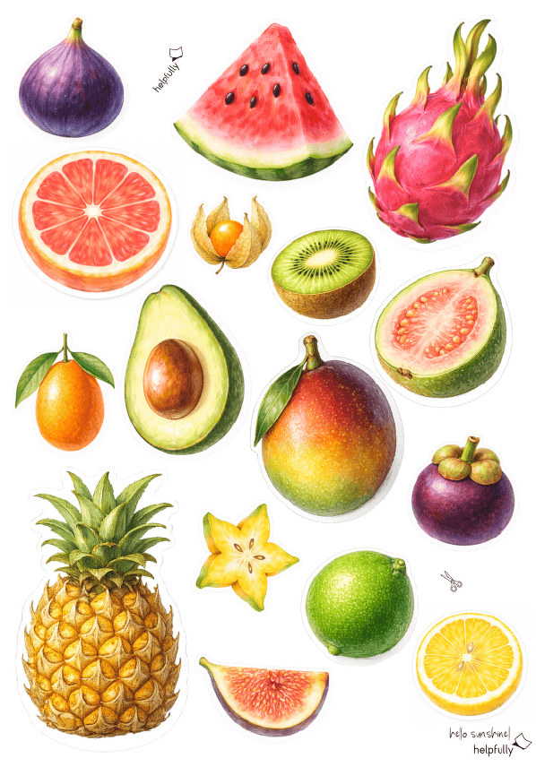 Und noch mehr Früchte als Deko zum Basteln als PDF Vorlage