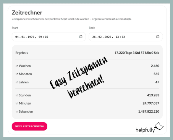 Einfach Zeitspannen "von bis" berechnen lassen mit dem Zeitrechner