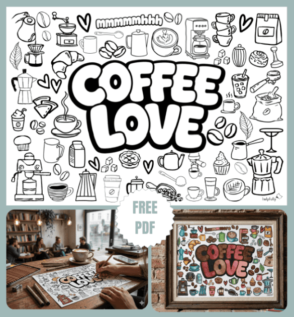 Coffee love - printable coloring page, freebie