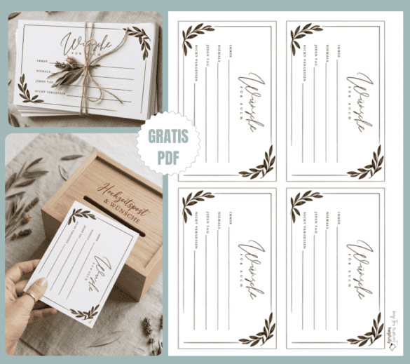 Schöne Ausfüllkarten von Gästen für das Brautpaar zur Hochzeit