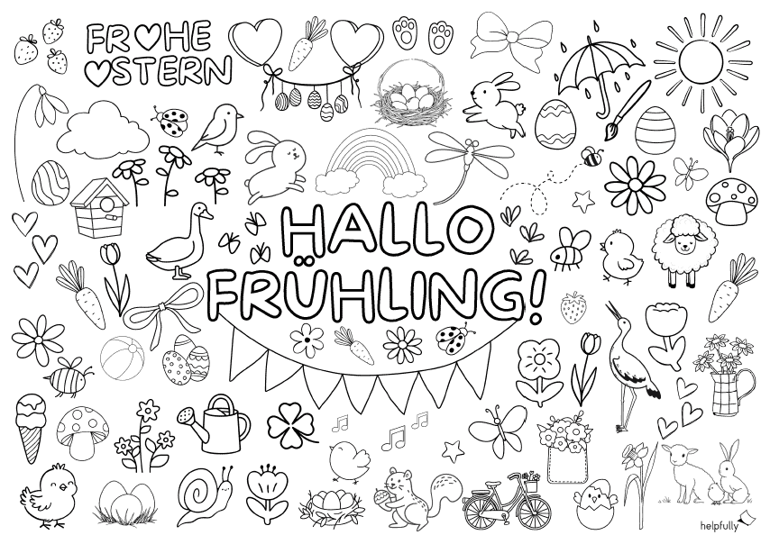 Ausmalbild zum Frühling und für Ostern als gratis PDF ausdrucken