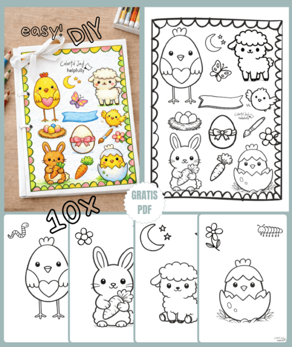Süße Ausmabilder mit einfachen Ostermotiven, auch als Malbuch toll