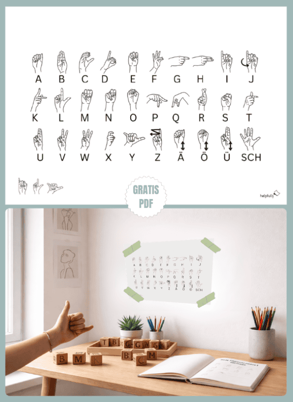 Fingeralphabet zum Ausdrucken mit Gebärden und Buchstaben