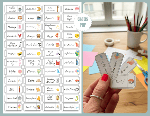 kleine Gutscheine im Mini-Ticket-Format zum Ausdrucken für dies & das als Bastelvorlage