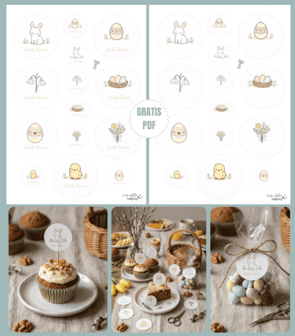 Süße Oster-Kärtchen zum Ausdrucken und Basteln von Osterdeko