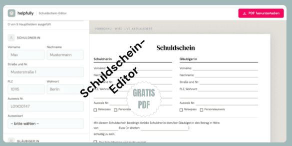 Schuldschein Vorlage gratis erstellen - mit dem PDF Editor von helpfully