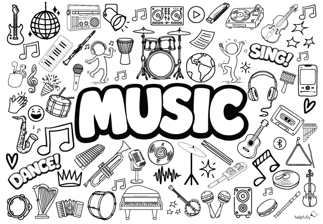 printable coloring page Music with doodles