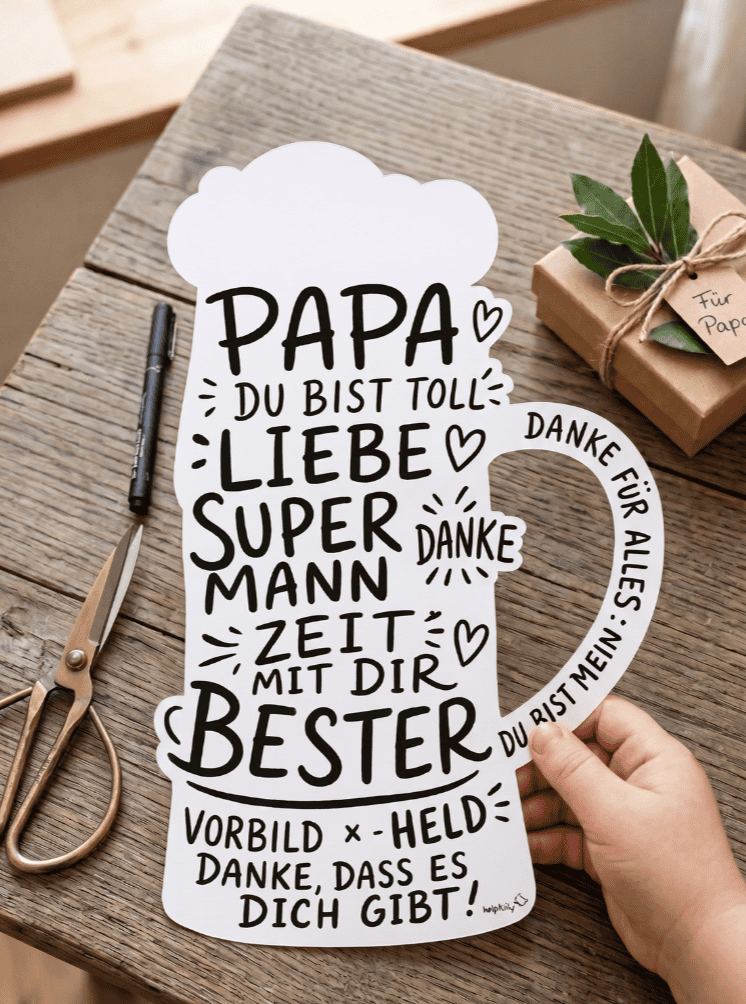 Lustiges Geschenk für Väter basteln - Bierkrug mit viel Liebe drin!