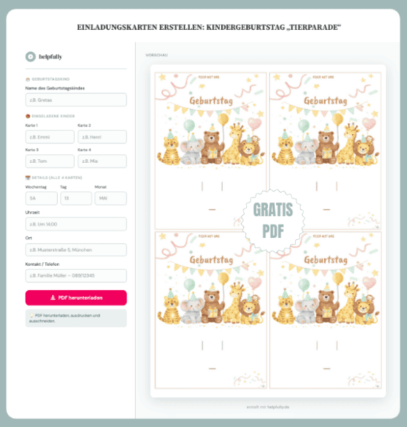 Niedliche Einladungen für den Kindergeburtstag online gratis erstellen und als PDF ausdrucken