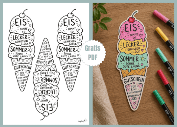Gutschein zum Eis essen basteln - mit der coolen Waffelvorlage zum Ausdrucken