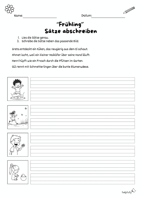 Sätze schreiben für den Deutschunterricht ausdrucken