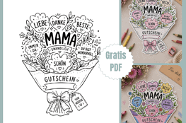 Schönen Gutschein für Mamas basteln - mit der Blumenstraußvorlage zum Ausdrucken