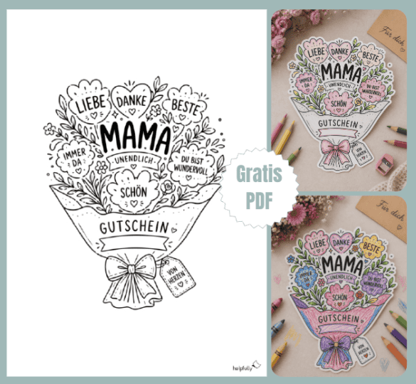 Schönen Gutschein für Mamas basteln - mit der Blumenstraußvorlage zum Ausdrucken