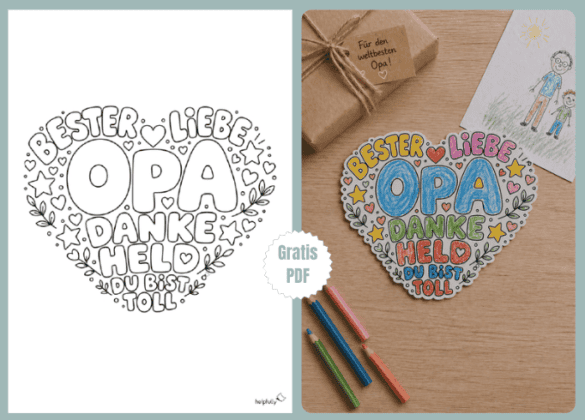 Geschenk für Opa basteln - mit der Herz-Vorlage zum Ausdrucken und Ausmalen!