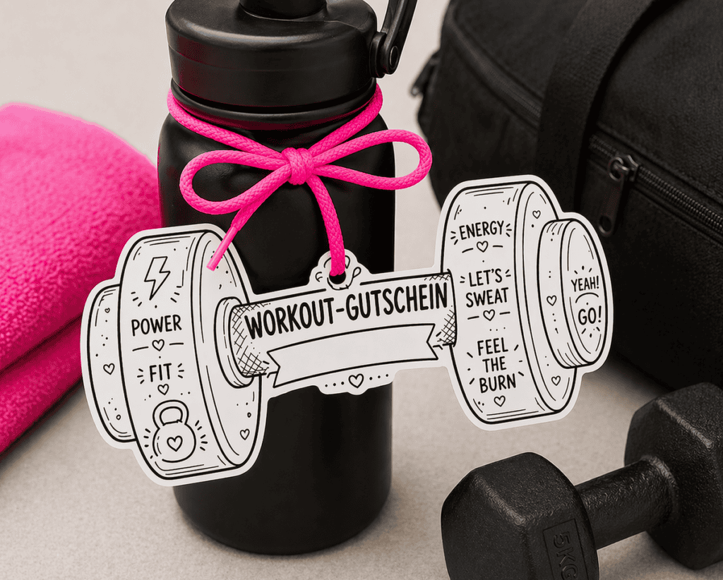 Cooler Fitness-Gutschein im Hanteldesign zum Ausdrucken