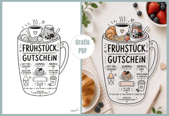 Gutschein Brunch und Frühstück in coolem Kaffeepott-Design zum Ausdrucken und Basteln