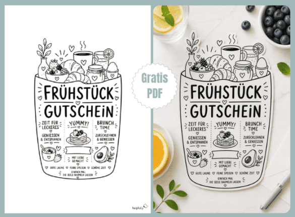 Mega schönen Frühstücksgutschein zum Basteln und Ausdrucken in Korbform, als Gratis-PDF!